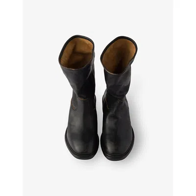 Prada Vintage-effect Leather Boots In Black