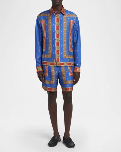 Versace Pattern-printed Twill Shorts In Blue