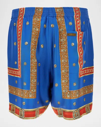 Versace Pattern-printed Twill Shorts In Blue