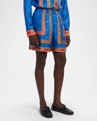 Versace Pattern-printed Twill Shorts In Blue