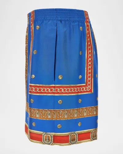 Versace Pattern-printed Twill Shorts In Blue