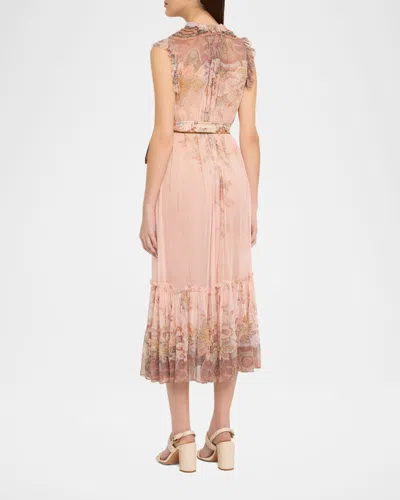 Zimmermann Alchemy Belted Paisley-print Chiffon Midi Dress In Pink