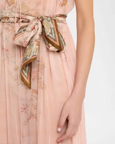 Zimmermann Alchemy Belted Paisley-print Chiffon Midi Dress In Pink