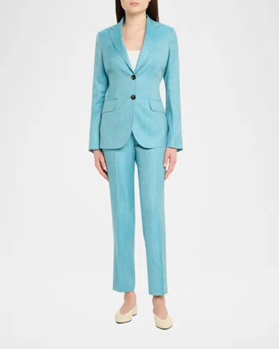 Kiton Single-breasted Herringbone Jacket In Blue