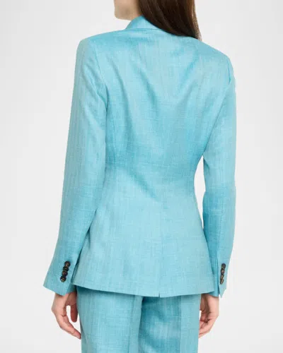 Kiton Single-breasted Herringbone Jacket In Blue