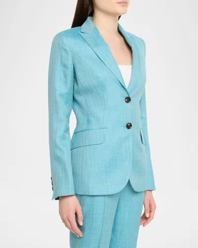 Kiton Single-breasted Herringbone Jacket In Blue