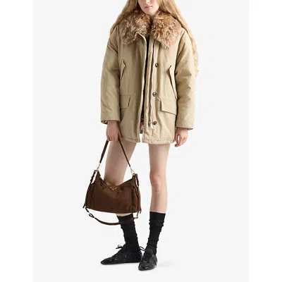 Prada Large Explore Leather Shoulder Bag In Brown