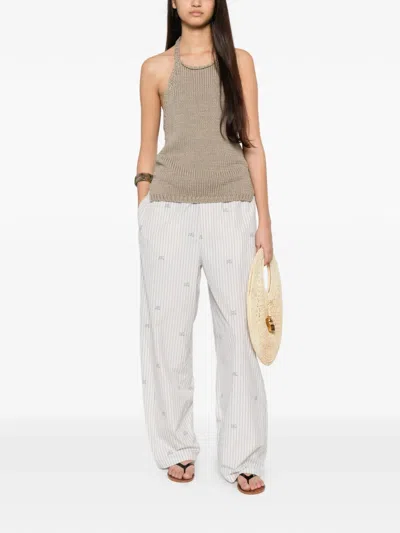 Jacquemus Stripe-pattern Embroidered Trousers In White