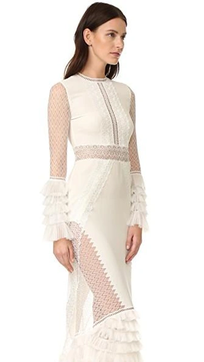 Shop Jonathan Simkhai Tiered Ruffle Lace Gown In Ivory