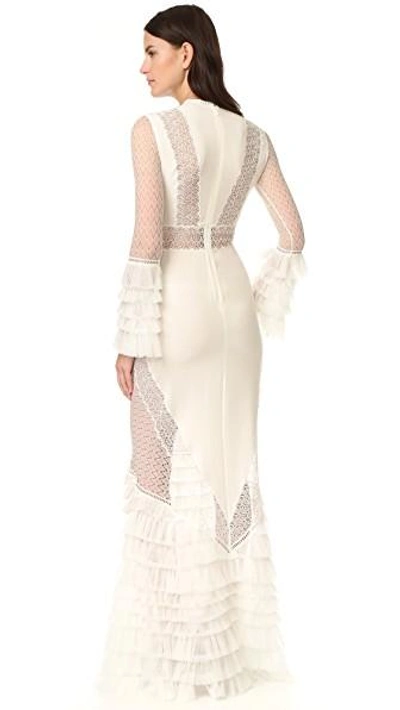 Shop Jonathan Simkhai Tiered Ruffle Lace Gown In Ivory