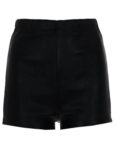 Rick Owens Black Leather Solid Shorts In Black