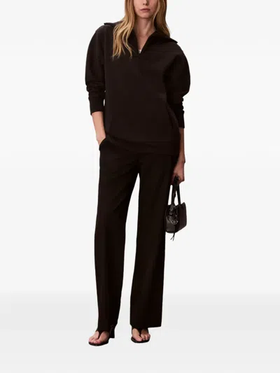 Calvin Klein Oversized Zip-collar Sweatshirt In Black