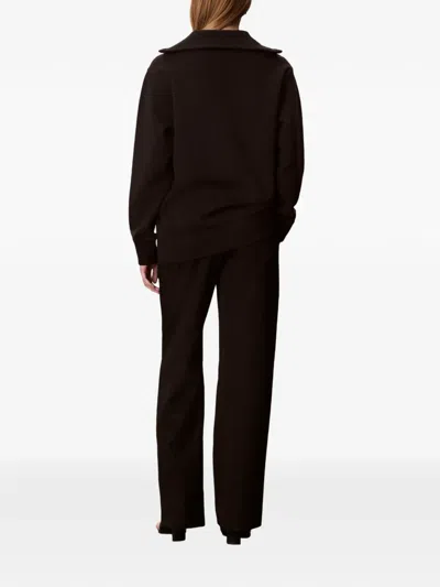 Calvin Klein Oversized Zip-collar Sweatshirt In Black