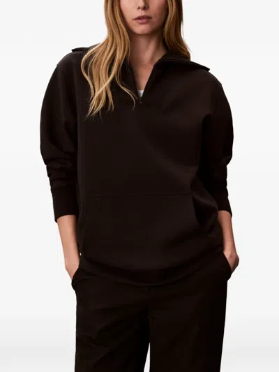 Calvin Klein Oversized Zip-collar Sweatshirt In Black