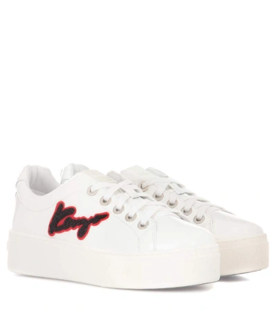 Shop Kenzo Signature Patent Leather Platform Sneakers In White