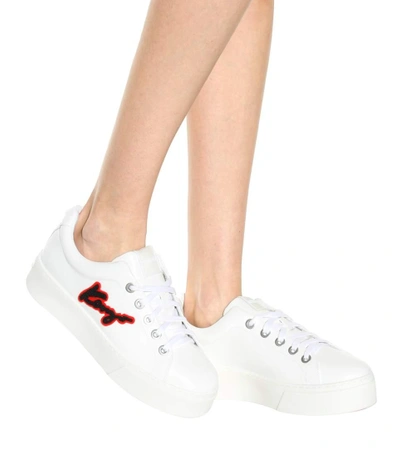 Shop Kenzo Signature Patent Leather Platform Sneakers In White