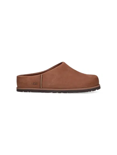 Ugg Suede Slip-on Clogs With Rounded Toe In Brown