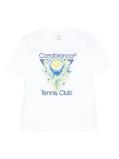Casablanca Tennis Club Boxy Front Flame Cotton T-shirt In White