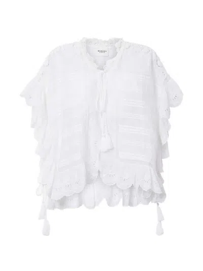 Isabel Marant Etoile White Floral Lace And Cotton Kaftan-style Payton Top Marant Etoile In Yellow