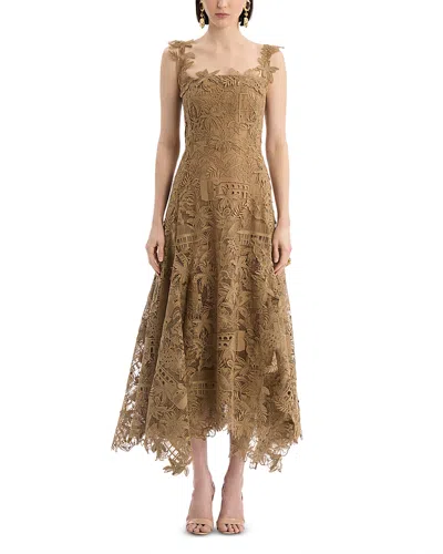 Oscar De La Renta Dominican Republic Toile Guipure Lace Cocktail Dress In Brown
