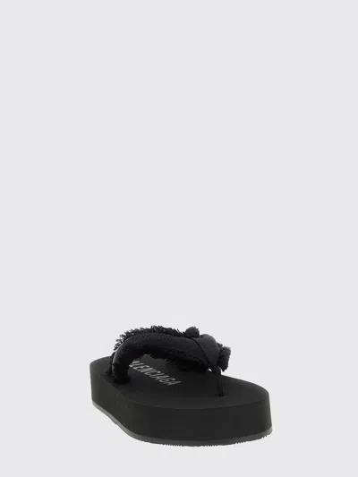 Balenciaga Fringed Strap Logo Embroidered Sandals For Women In Black