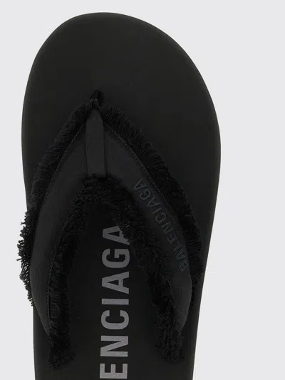Balenciaga Fringed Strap Logo Embroidered Sandals For Women In Black