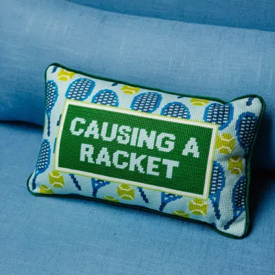 Furbish Studio Causing A Racket Needlepoint Decorative Pillow In Multi