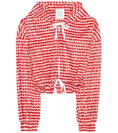 Rosie Assoulin Hoodie Crinkle-gingham Cropped Jacket In Red