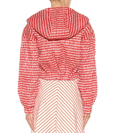Shop Rosie Assoulin Hoodie Crinkle-gingham Cropped Jacket In Red