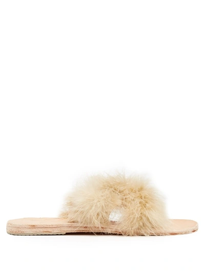 Brother Vellies Lamu Feather Crossover Slides In Cream