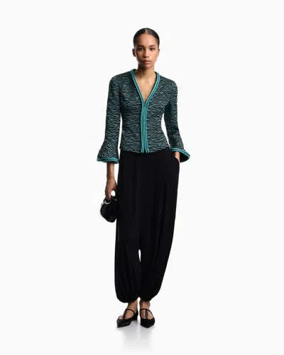 Emporio Armani Blazer Contrast Trim Flared Sleeves Open Front In Multi