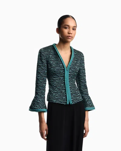 Emporio Armani Blazer Contrast Trim Flared Sleeves Open Front In Multi