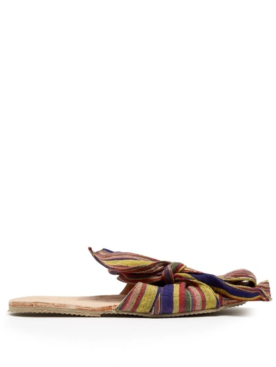 Brother Vellies Burkina Striped-bow Leather Slides In Red