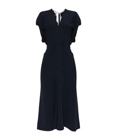 Victoria Beckham Womens Black Blouson-sleeve Fluid-cady Midi Dress In Black