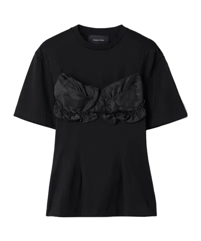 Simone Rocha Ruffled Satin-panel T-shirt In Black