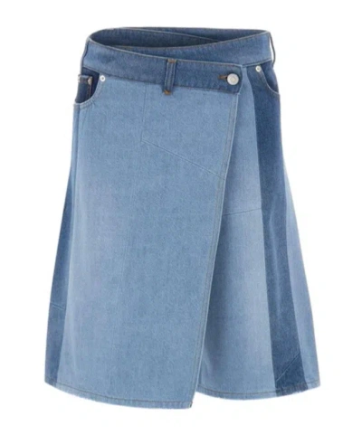 Coperni Patchwork Denim Skirt In Blue