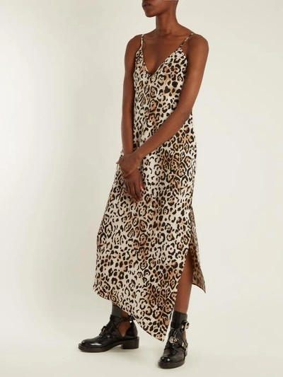 Shop Raey Asymmetric-hem Leopard-print Twill Slip Dress