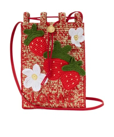 Loewe Strawberry-embellishment Raffia Crossbody Bag In Brown