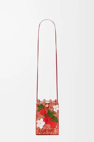 Loewe Strawberry-embellishment Raffia Crossbody Bag In Brown