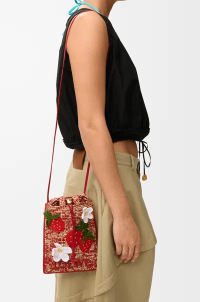 Loewe Strawberry-embellishment Raffia Crossbody Bag In Brown