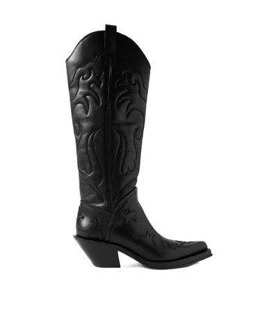 Gabriela Hearst Capitana Embroidered Leather Knee Boots In Black