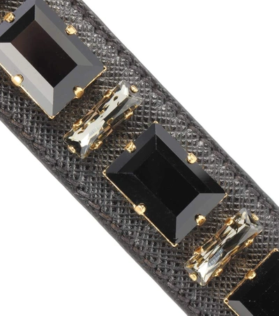 Shop Prada Crystal-embellished Leather Shoulder Strap In Black