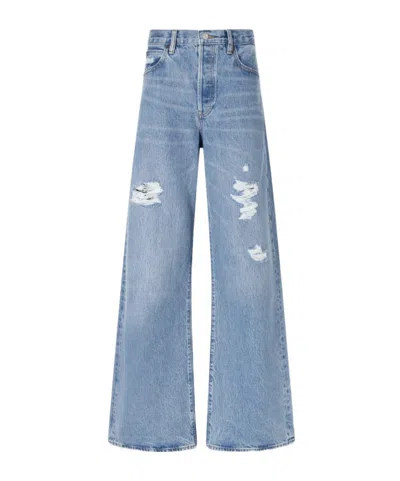 Frame The Loose Distressed Mid-rise Straight-leg Jeans In Blue