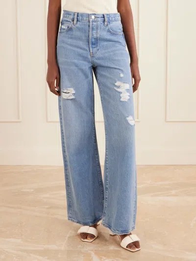 Frame The Loose Distressed Mid-rise Straight-leg Jeans In Blue