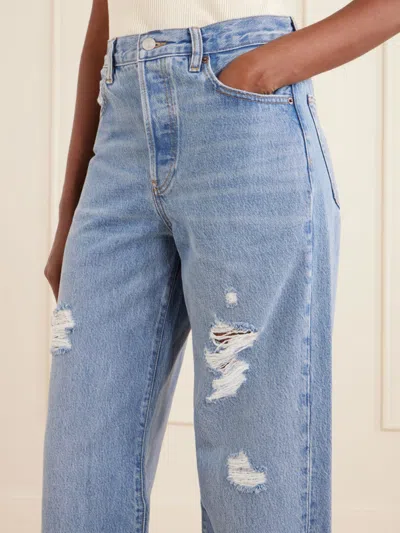 Frame The Loose Distressed Mid-rise Straight-leg Jeans In Blue
