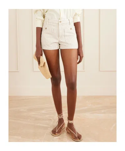 Frame The Cruise Striped Cotton Denim Shorts In Neutral