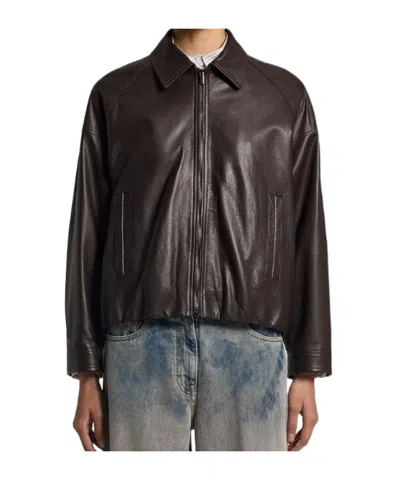 Peserico Leather Jacket In Black