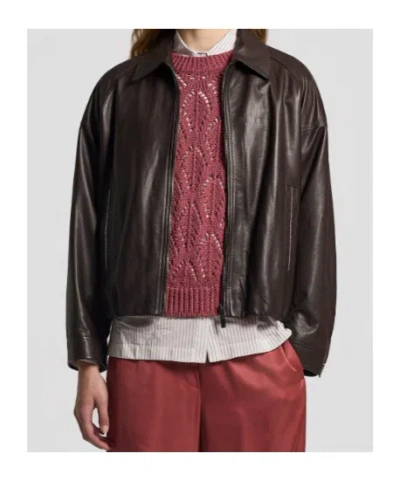 Peserico Leather Jacket In Black
