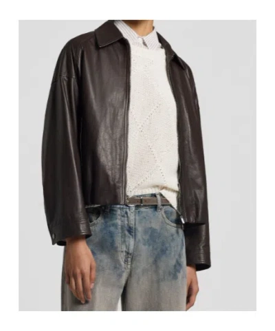 Peserico Leather Jacket In Black