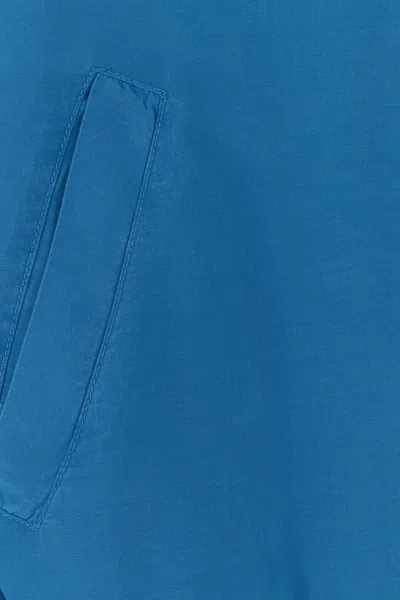 Versace Relaxed Fit Silk Jacket With Embroidered Logo And Zipper Closure In Blue